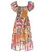 Poppies and Roses Big Girls Short-Sleeve Tropical-Printed Long Dress, Color:Multi - Image 2