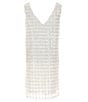 Color:White/Silver - Image 2 - Big Girls 7-16 Sleeveless Beaded Chain-Patterned Mesh Shift Dress
