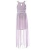 Color:Lilac - Image 1 - Big Girls 7-16 Sleeveless Glitter Knit Halter Neck Jeweled Waist Mesh Walk-Through Dress