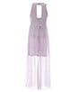 Color:Lilac - Image 2 - Big Girls 7-16 Sleeveless Glitter Knit Halter Neck Jeweled Waist Mesh Walk-Through Dress