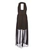 Color:Black - Image 2 - Big Girls 7-16 Sleeveless Glitter Knit Halter Neck Jeweled Waist Mesh Walk-Through Dress