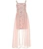 Color:Blush - Image 1 - Big Girls 7-16 Sleeveless Lace Split Front Sheer Overlay Walk-Through Ballgown