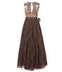 Color:Brown/Multi - Image 2 - Big Girls 7-16 Sleeveless Sequin Bodice Corkscrew Maxi Dress