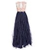 Color:Navy/Blush - Image 2 - Big Girls 7-16 Sleeveless Sequin Bodice Corkscrew Maxi Dress