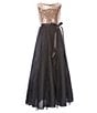 Color:Black/Champagne - Image 1 - Big Girls 7-16 Sleeveless Sequin Bodice Corkscrew Maxi Dress