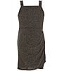 Color:Black/Silver - Image 1 - Big Girls 7-16 Sleeveless Metallic Knit Ruched Dress