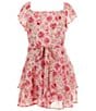Poppies and Roses Big Girls Flutter Sleeve Floral Printed Tie-Waist Romper - Image 1