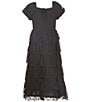 Poppies and Roses Big Girls Short-Sleeve Patterned-Sheer-Overlay Midi Dress, Color:Black - Image 1