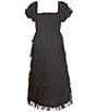 Poppies and Roses Big Girls Short-Sleeve Patterned-Sheer-Overlay Midi Dress, Color:Black - Image 2