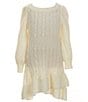 Color:Ivory - Image 1 - Little Girls 4-6X Long Sleeve Cabled Sweater-Knit Dress