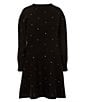 Color:Black - Image 1 - Little Girls 4-6X Long Sleeve Rhinestone-Embellished Sweater Dress