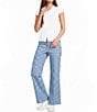 Poppy & Pine Houndstooth Print Flared Denim Pants - Image 3