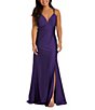 Color:Purple - Image 1 - Power Sateen Slim Side Slit Lace-Up Back Long Dress