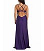 Color:Purple - Image 2 - Power Sateen Slim Side Slit Lace-Up Back Long Dress