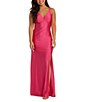 Color:Hot Pink - Image 1 - Power Sateen Slim Side Slit Lace-Up Back Long Dress