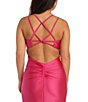 Color:Hot Pink - Image 3 - Power Sateen Slim Side Slit Lace-Up Back Long Dress