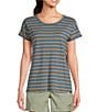 Color:High Tide - Image 1 - Cozy Up Crew Neck Short Cuff Sleeve Jersey Knit Hemp Stripe T-Shirt