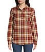 Color:Rust - Image 1 - Golden Canyon Plaid Button Front Long Sleeve Flannel Shirt