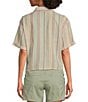 Color:Clay Stripe - Image 2 - Iguala Stripe Notch Collar Short Sleeve Button Front Top