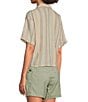 Color:Clay Stripe - Image 4 - Iguala Stripe Notch Collar Short Sleeve Button Front Top