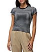prAna Lotus Soft Stretch Stripe Print Banded Crew Neck Short Sleeve Fitted Tee - Image 1