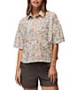 prAna Railay Camp Short Sleeve Beach Pebble Vacation Printed Button Front Crop Top - Image 1