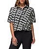 prAna Railay Camp Short Sleeve Black Sunburst Printed Button Front Crop Top - Image 1