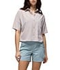 prAna Railay Camp Short Sleeve Solid Button Front Crop Top - Image 1