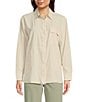 Color:Canvas - Image 1 - Railay Solid Canvas Stretch Woven Point Collar Long Sleeve Button Front Snap Shirt