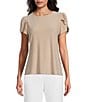Color:Biscotti - Image 1 - Arianna Short Tulip Sleeve Crew Neck Knit Shirt