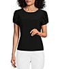 Color:Black - Image 1 - Arianna Short Tulip Sleeve Crew Neck Knit Shirt