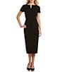 Color:Black - Image 1 - Blake Split V-Neck Short Sleeve Midi Length Sheath Dress