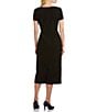 Color:Black - Image 2 - Blake Split V-Neck Short Sleeve Midi Length Sheath Dress