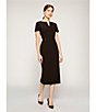 Color:Black - Image 3 - Blake Split V-Neck Short Sleeve Midi Length Sheath Dress