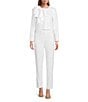 Preston & York Brittani Crepe Oversized Bow Front Crew Neck Long Sleeve Snap Front Coordinating Jacket, Color:White - Image 3