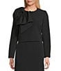 Preston & York Brittani Crepe Oversized Bow Front Crew Neck Long Sleeve Snap Front Coordinating Jacket, Color:Black - Image 1