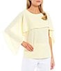 Color:Daffodil - Image 1 - Carla Cape Round Neck Short Capelet Sleeve Button Shoulder Layered Blouse
