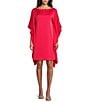 Color:Lipstick - Image 1 - Charmeuse Carmen Boat Neck Flowing Sleeve Dress