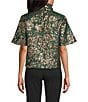 Preston & York Coordinating Celeste Tie Neck Short Sleeve Metallic Jacquard Blouse, Color:Hunter/Gold - Image 2