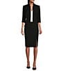 Color:Black - Image 3 - Elsa Stretch Crepe 3/4 Sleeve Mandarin Collar Blazer