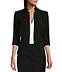 Color:Black - Image 1 - Elsa Stretch Crepe 3/4 Sleeve Mandarin Collar Blazer