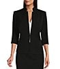 Color:Black - Image 4 - Elsa Stretch Crepe 3/4 Sleeve Mandarin Collar Blazer