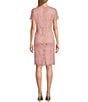 Color:Rose - Image 2 - Felicia Lace Short Sleeve Crew Neck Knee Length Sheath Dress
