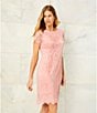 Color:Rose - Image 4 - Felicia Lace Short Sleeve Crew Neck Knee Length Sheath Dress
