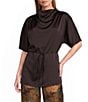 Preston & York Giselle Satin Mock Neck Short Sleeve Blouse - Image 1