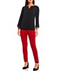 Color:Red - Image 3 - Jenna Ponte Knit High Waisted Pull-On Machine Washable Leggings