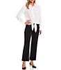 Color:White - Image 3 - Kinsley Tie Front Hem Button Front Collared Long Sleeve Shirt