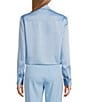 Preston & York Kinsley Tie Hem Button Front Collar Long Sleeve Fabric Button Front Satin Shirt, Color:Mist - Image 2