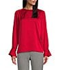 Color:Cherry - Image 1 - Long Sleeve Crew Neck Florence Blouse