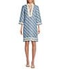 Color:Regatta - Image 1 - Loretta Linen Blend 3/4 Sleeve Shift Dress